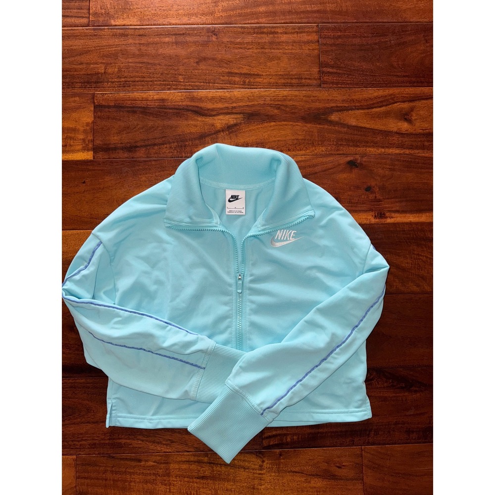 Nike Teen Girls cropped Light Blue Track Jacket  Logo‎ Swoosh Athletic Size L